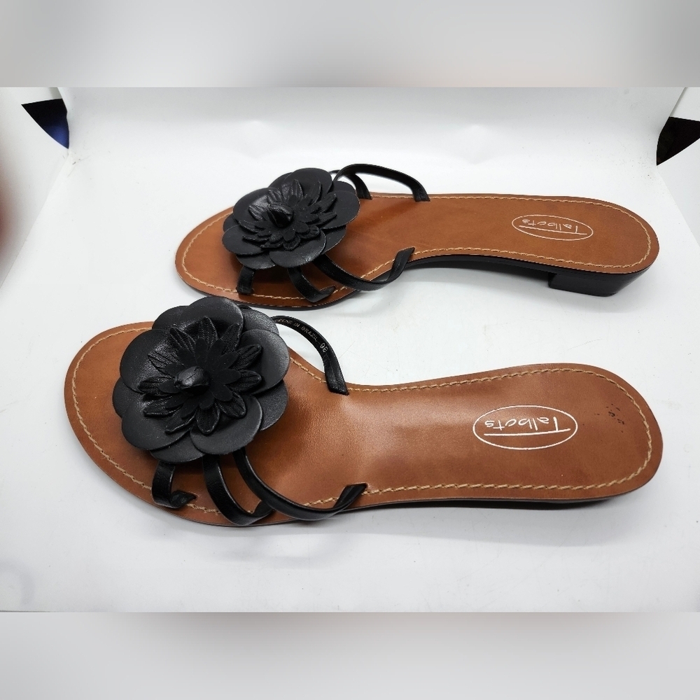 Talbots Black and Tan Floral Sandals Slip-On Style Sz 9b - Picture 5 of 7